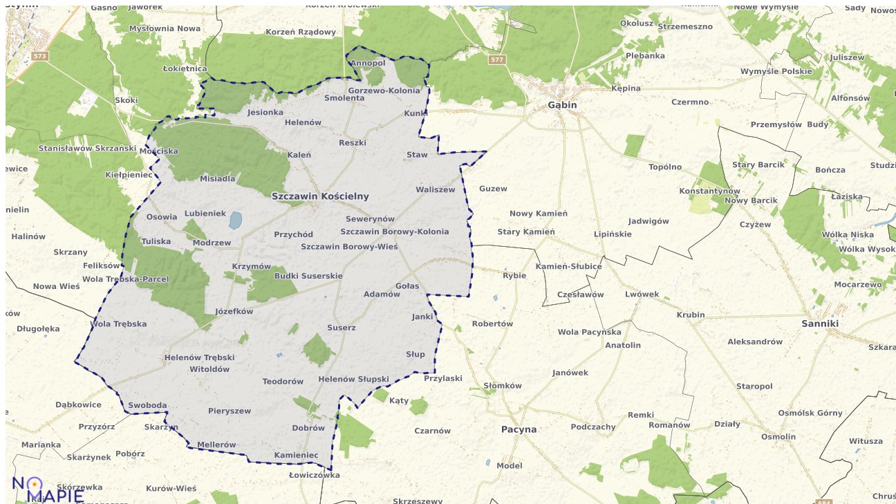 Mapa obszarów ochrony przyrody Szczawina Kościelnego