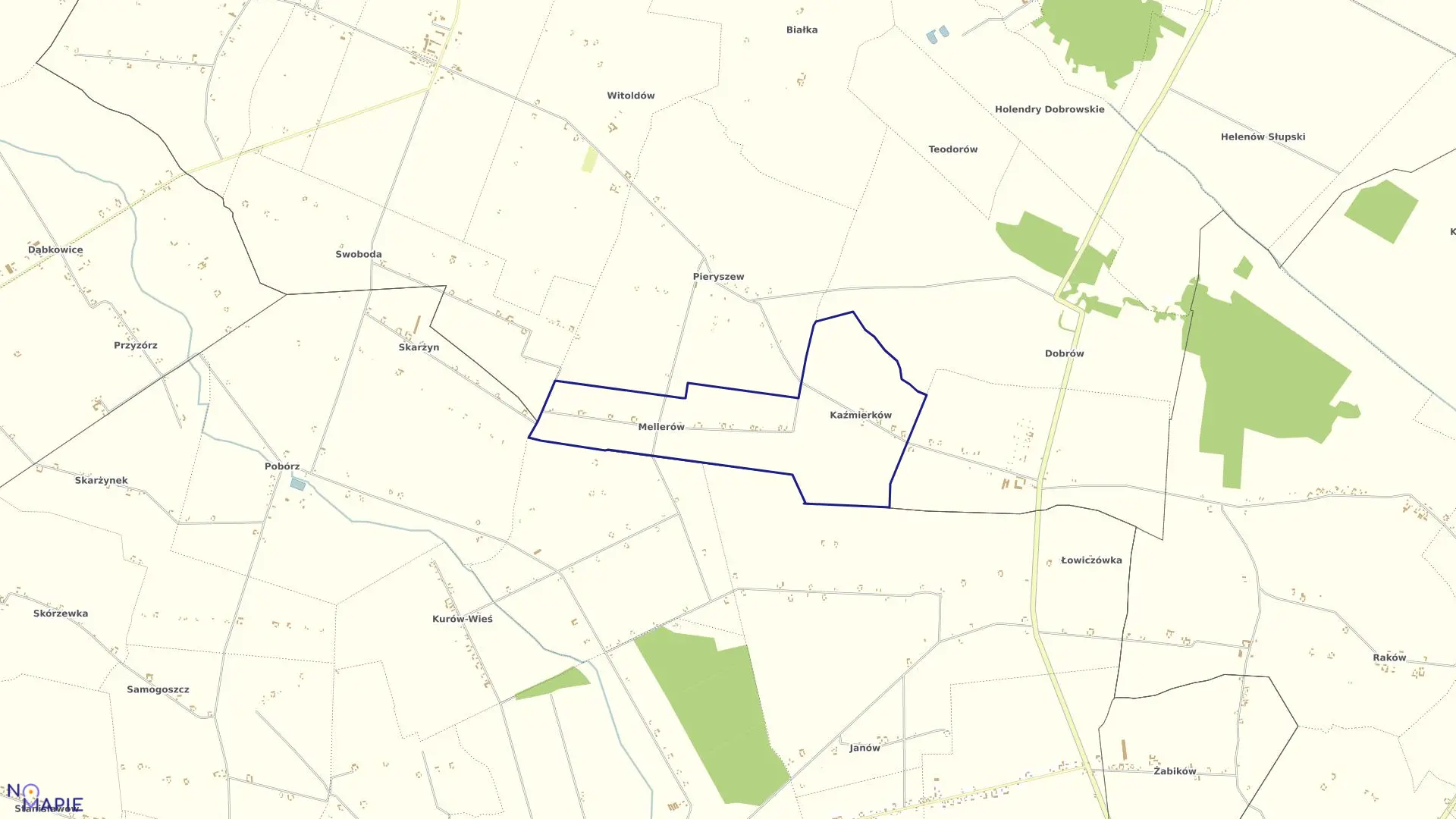 Mapa obrębu MELLERÓW w gminie Szczawin Kościelny